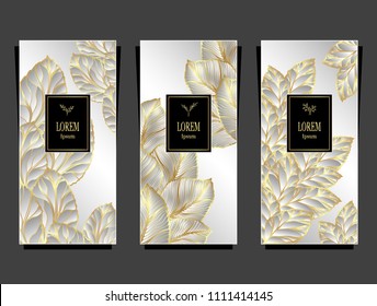 Set Template for package or flyer from Luxury background made by foil leaves in silver gold for cosmetic or perfume or for package of tea or for alcohol label or for brand book