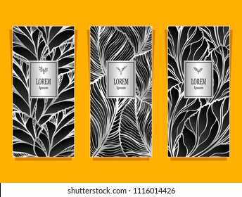 Set Template for package or flyer from Luxury background made by foil leaves in black gold for cosmetic or perfume or for package of tea or for alcohol label or for brand book