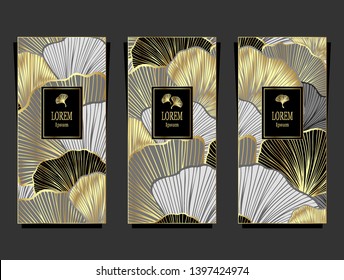 Set Template for package or flyer from Luxury background with  leaves  in gold silver black for cosmetic or perfume or for package of tea or label or for advertising different things or for brand book