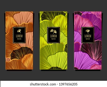 Set Template for package or flyer from Luxury background with  leaves  in orange green magenta for cosmetic or perfume or for package of tea or label or for brand book