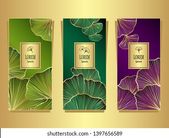 Set Template for package or flyer from Luxury background with  leaves  in olive malachite lilac for cosmetic or perfume or for package of tea or label or for brand book