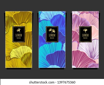 Set Template for package or flyer from Luxury background with  leaves  in gold blue pink for cosmetic or perfume or for package of tea or label or for advertising different things or for brand book