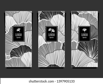 Set Template for package or flyer from Luxury background with  leaves  in silver black white for cosmetic or perfume or for package of tea or label or for advertising different things or for brand boo