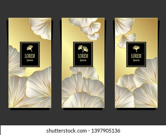 Set Template for package or flyer from Luxury background with  leaves  in gold silver black for cosmetic or perfume or for package of tea or label or for advertising different things or for brand book