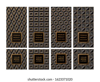 Set Template for package or flyer from Luxury background made by black geometric shapes with gold accents for cosmetic or perfume or for package of tea or for alcohol label or for advertising jewelry