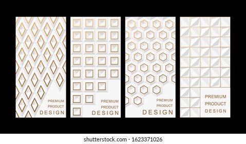Set Template for package or flyer from Luxury background made by White geometric shapes with gold accents for cosmetic or perfume or for package of tea or for alcohol label or for advertising jewelry