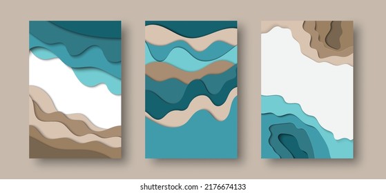 Set of template in paper cut style for branding, advertising with abstract shapes. Modern background for covers, invitations, posters, banners, flyers, posters. Vector illustration.