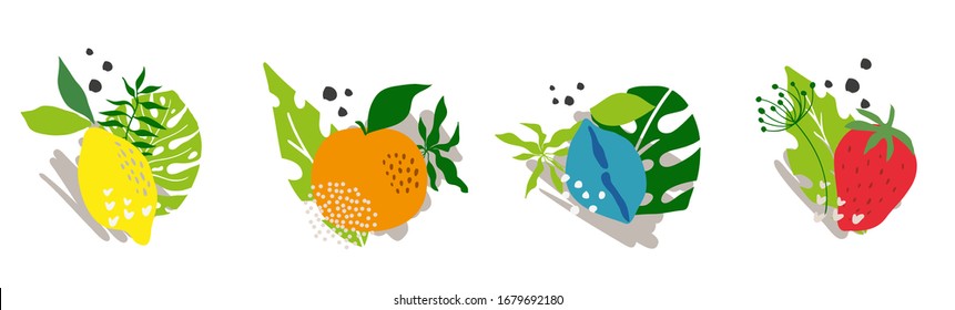 Set template peach, plum, strawberry, lemon, orange vector background isolated on white.