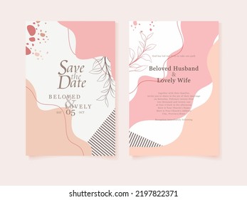 Set template pernikahan modern. Bagus untuk ulang tahun, pengantin dan baby shower. Ilustrasi vektor. memphis style.