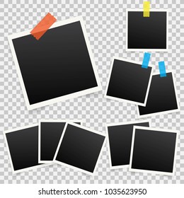 Set of template photo frames with shadow on transparent background.