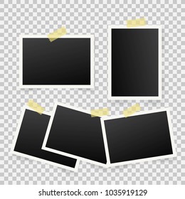 Set of template photo frames with shadow on transparent background. Scrapbook design.