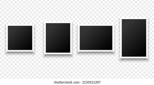 Set of template photo frames with shadow on transparent background. Vector illustration for your photos or memories. Scrapbook design.