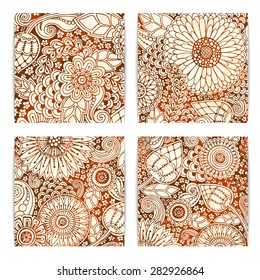 Set of template poster with doodle flowers and paisley for your business. Vector abstract grunge backgrounds for invitations, business documents, cards, flyers and placards. Sale brochure.