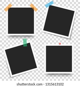 Set of template retro frame photo on transparent background. Vector illustration for your photos or text. Scrapbook design.