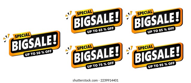 Set Template-Verkauf Banner Vektor-Prozent, Großverkauf Sonderangebot. 50 65 75 85 95 Prozent Verkauf. Vektorgrafik. Kann für Business-Store-Veranstaltung verwendet werden.