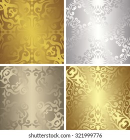 Set of template of seamless wallpapers. Vintage pattern. Luxury design. Lace decoration. Can be used as a background for cards, invitations    
