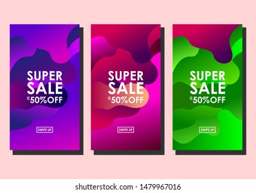 Set template for social media. Minimal covers design. Liquid design. Geometric background. Colorful halftone gradients. Future geometric patterns. trend design