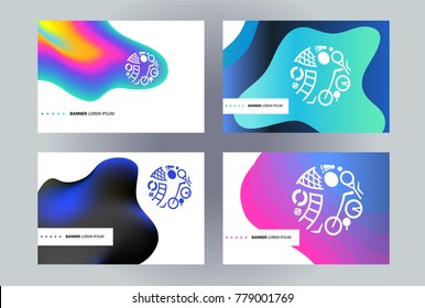Set template of sport web banner. Concept design cover for brochure, banner, website or flyer. Silhouette of  man with sporting equipment. 