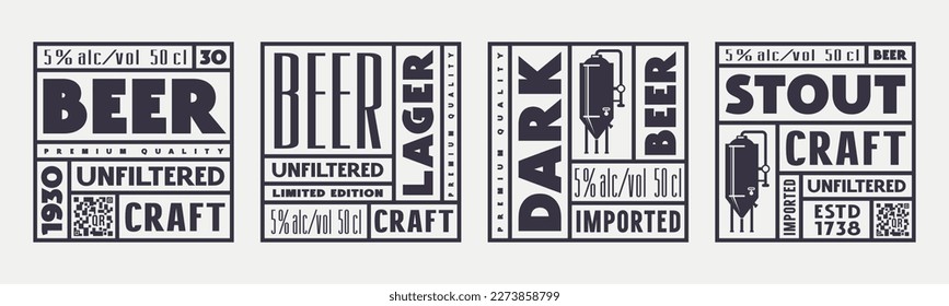 Set of template square label for craft beer. Vector illustration. Black print on white background