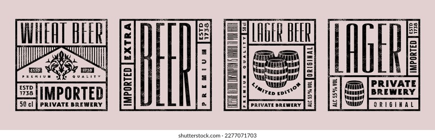 Set of template square label for craft beer. Vector illustration. Design with vintage texture