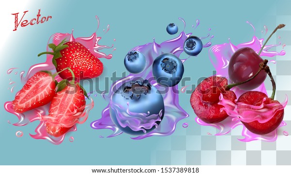 Set Template Strawberry Blueberries Cherries Isolated Stock Vector