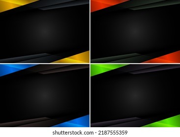 Set of template technology corporate concept abstract triangle geometric black and yellow, red, blue and green on dark background with space for your text. Vector illustration
