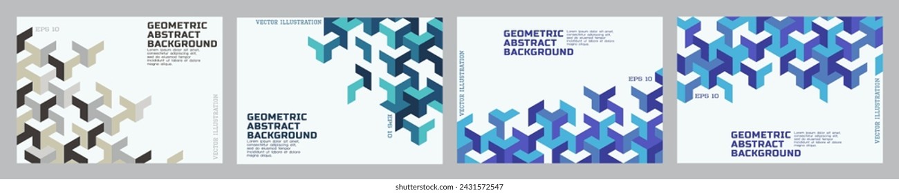Set of the Template with Trendy Abstract Geometric on Border Position and Space for Text. Modern Geometric Background for Business or Corporate Presentation