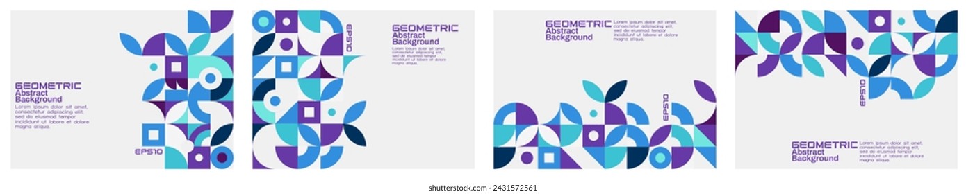Set of the Template with Trendy Abstract Geometric on Border Position and Space for Text. Modern Geometric Background for Business or Corporate Presentation