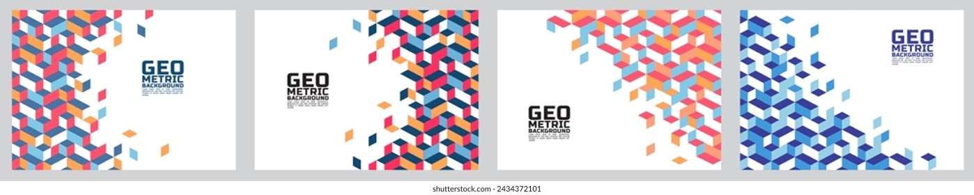 Set of the Template with Trendy Abstract Geometric on Border Position and Space for Text. Modern Geometric Background for Business or Corporate Presentation