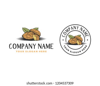 Set Template Vector Walnuts Food Sign Symbol Hand Drawn Vintage Circle Company Logo Design Inspiration