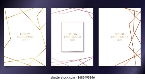 Set of template wedding invitation cards with golden , pink gold geometric lines pattern on white background. You can use for cover brochure , flyer, banner web, poster, etc. Vector illustration