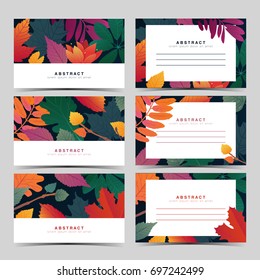 Set template  white invitation card with fall leaf pattern. Individual gift card with autumn flower and herb. Autumnal layout with place for text. Vector