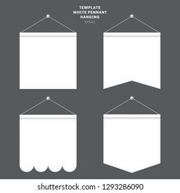 Set of template White pennant hanging on a wall. Advertising canvas outdoor banners mock up. Vector illustration