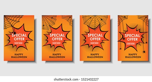 Set of template for your Website Headers or Banner designs  with cobweb, spider etc. Happy Halloween. Scary Design. Vector illustration.