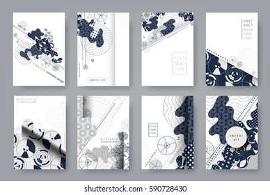 Set of templates A4 pages. Abstract monochrome geometric background. Trendy compositions for business, technology and advertising. Modern style design. Vector illustration