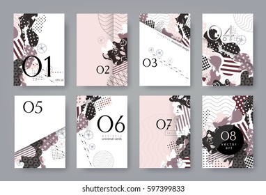 Set of templates A4 pages. Abstract monochrome geometric background. Collage of textures. Trendy compositions for business, technology and advertising. Modern style design. Vector illustration EPS-10.