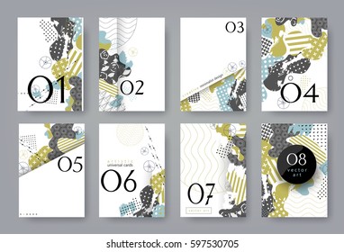 Set of templates A4 pages. Abstract monochrome geometric background. Collage of textures. Trendy compositions for business, technology and advertising. Modern style design. Vector illustration EPS-10.