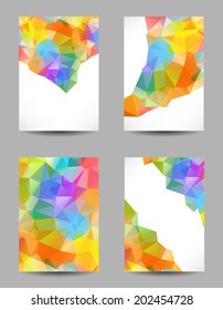 Set of templates with abstract geometrical multicolored triangles