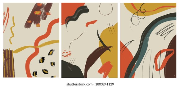 Set of templates with abstract pastel colorful shapes, scribble. Creative background for story. Modern design promotion. 