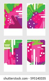 Set of templates with abstract pink berries. Hand drawn textures. Creative abstract design for social brochure, card, banner. Isolated elements