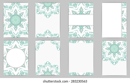 Set of templates with abstract round ornament for cards, flyers, brochure