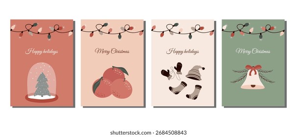Un conjunto de Plantillas para Anuncios, fondos, tarjetas de invitación para una fiesta, Navidades, año Nuevo. Diseño de Vector.
