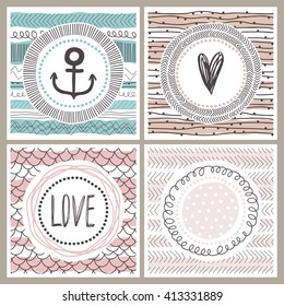 Set templates banners or cards with abstract elements. Freehand drawing
