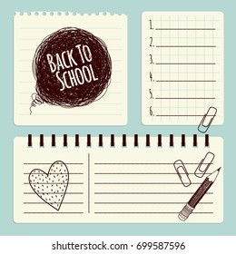 Set of templates for banners or cards. Freehand drawing. Back to School