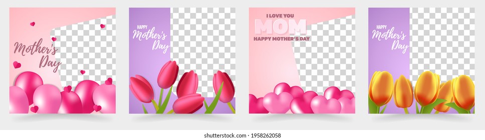 Set of templates, banners for mother's day with balloons and flowers