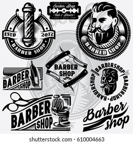 Set of templates for barbershop. Barbershop logos, vector illustration.