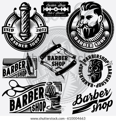 Set of templates for barbershop. Barbershop logos, vector illustration.