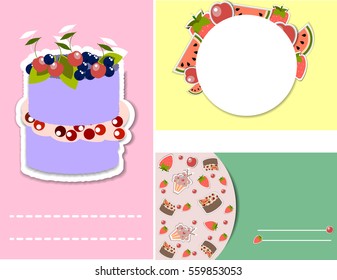 Set of templates for birthday party, wedding, valentines day,posters,banners with cake and sweets