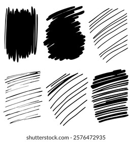 a set of templates of black paint strokes by hand on a white background, a collection of brushes and strokes