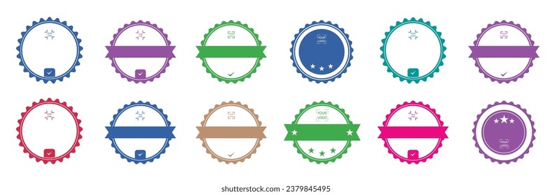 Set of templates. Blank round badges for diploma, certificate or evaluation products. Place for logo. Isolated on white background.